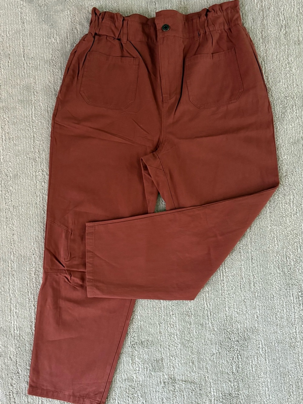 NWT Easel Rust Paperbag Waist Tapered Twill Pants L Earthy Bohemian Utility